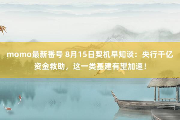 momo最新番号 8月15日契机早知谈：央行千亿资金救助，这一类基建有望加速！