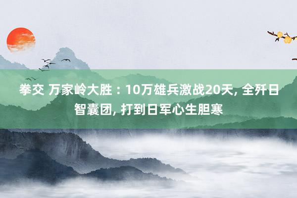 拳交 万家岭大胜 : 10万雄兵激战20天， 全歼日智囊团， 打到日军心生胆寒