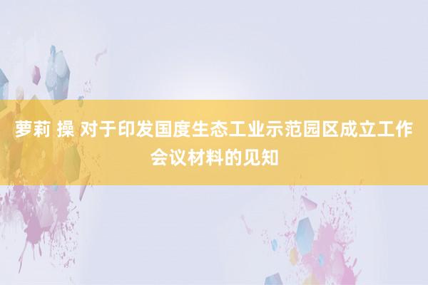 萝莉 操 对于印发国度生态工业示范园区成立工作会议材料的见知